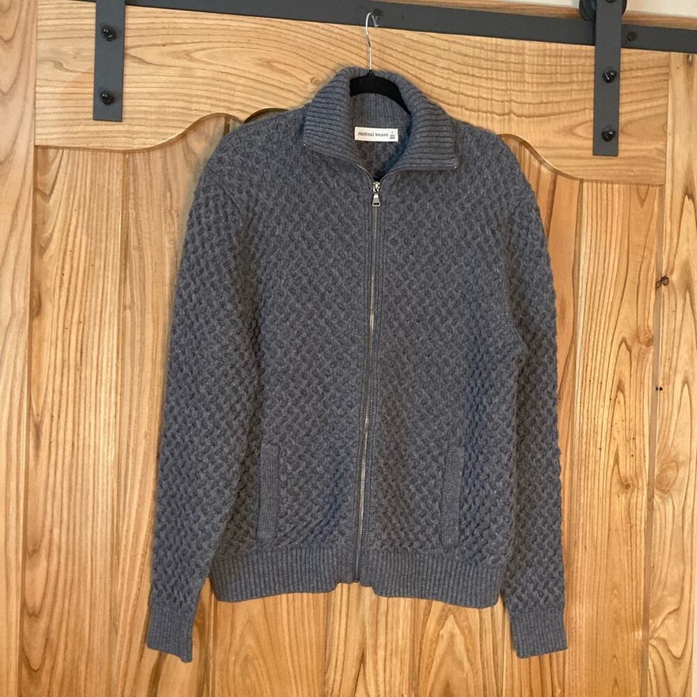 Mutual Weave Sweater Zip Up Cardigan Gray Men's Large